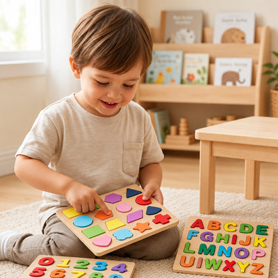 Wooden Alphabet & Number Peg Puzzle | Montessori Early Learning Board