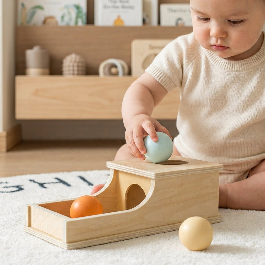 Boîte en bois Montessori – Jouet de chute de balle pour tout-petits