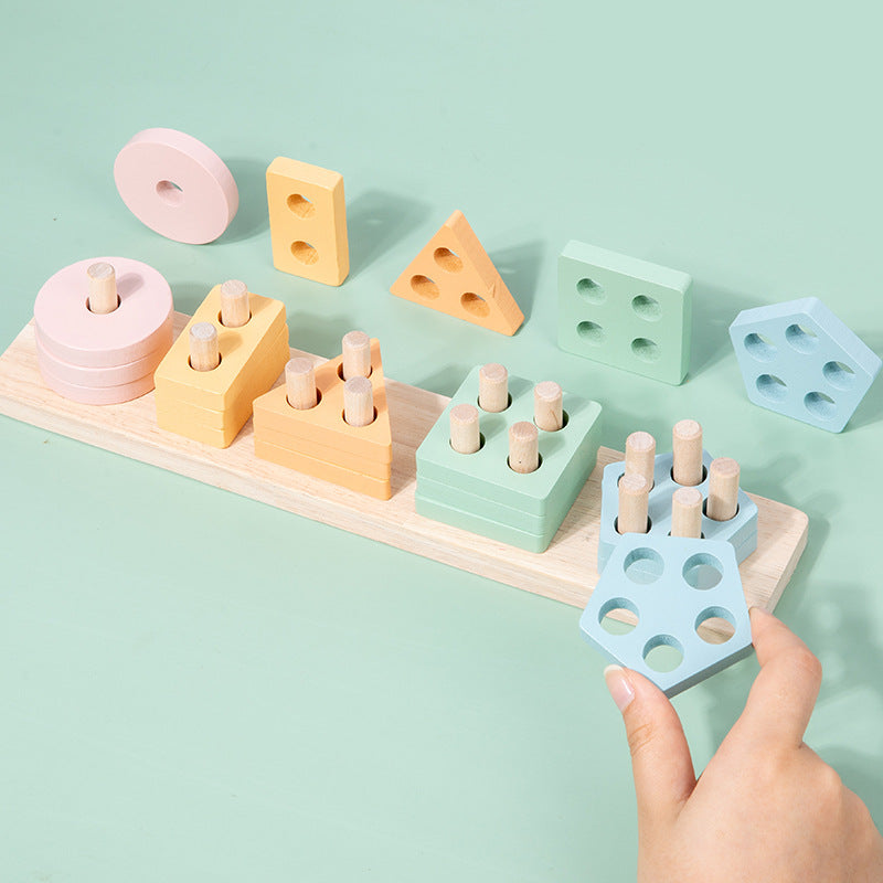 Montessori Geometric Shape Wooden Toy Set – natural wood finish detail