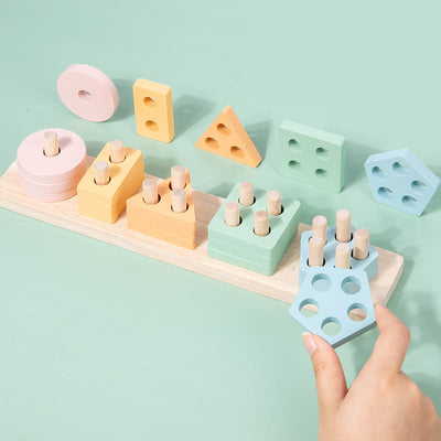 Montessori Geometric Shape Wooden Toy Set – natural wood finish detail