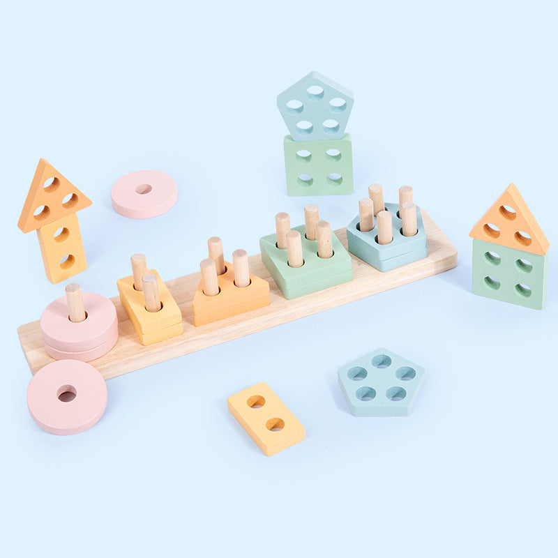 Montessori Geometric Shape Wooden Toy Set – close-up of wooden shapes