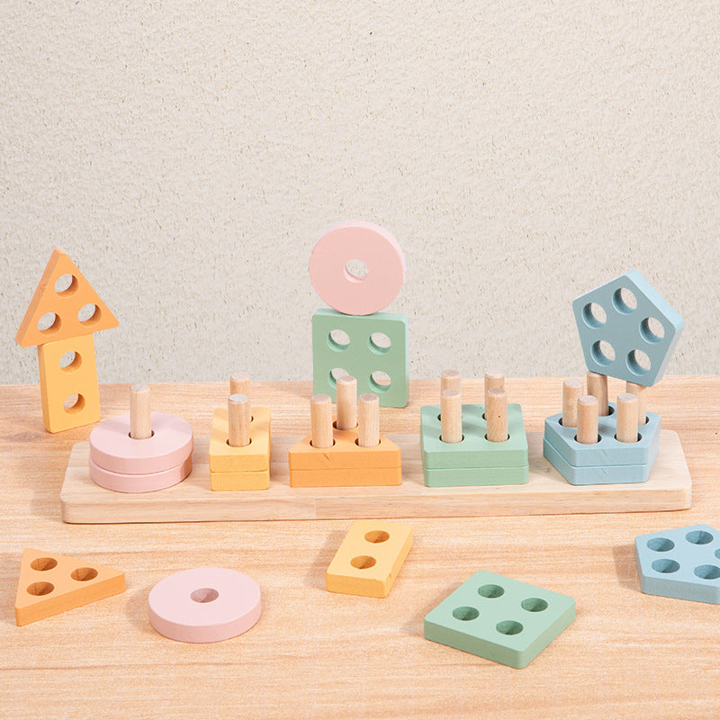 Montessori Geometric Shape Wooden Toy Set – child stacking shapes