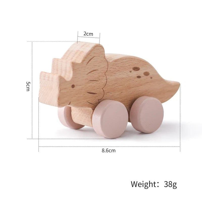 Natural Wood Dinosaur Push Toy | Beech Wood Toddler Car-7