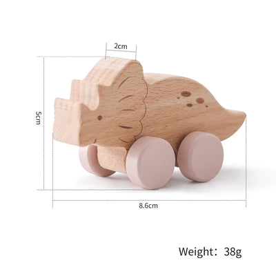 Natural Wood Dinosaur Push Toy | Beech Wood Toddler Car-7