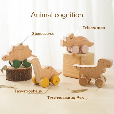 Natural Wood Dinosaur Push Toy | Beech Wood Toddler Car-2