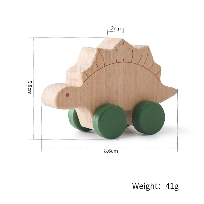 Natural Wood Dinosaur Push Toy | Beech Wood Toddler Car-6
