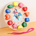 Horloge pingouin en bois Montessori 3-en-1 et jeu d'enfilage | Heure et tri des formes
