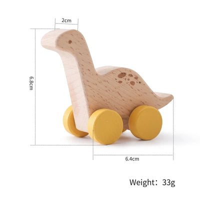 Natural Wood Dinosaur Push Toy | Beech Wood Toddler Car-8