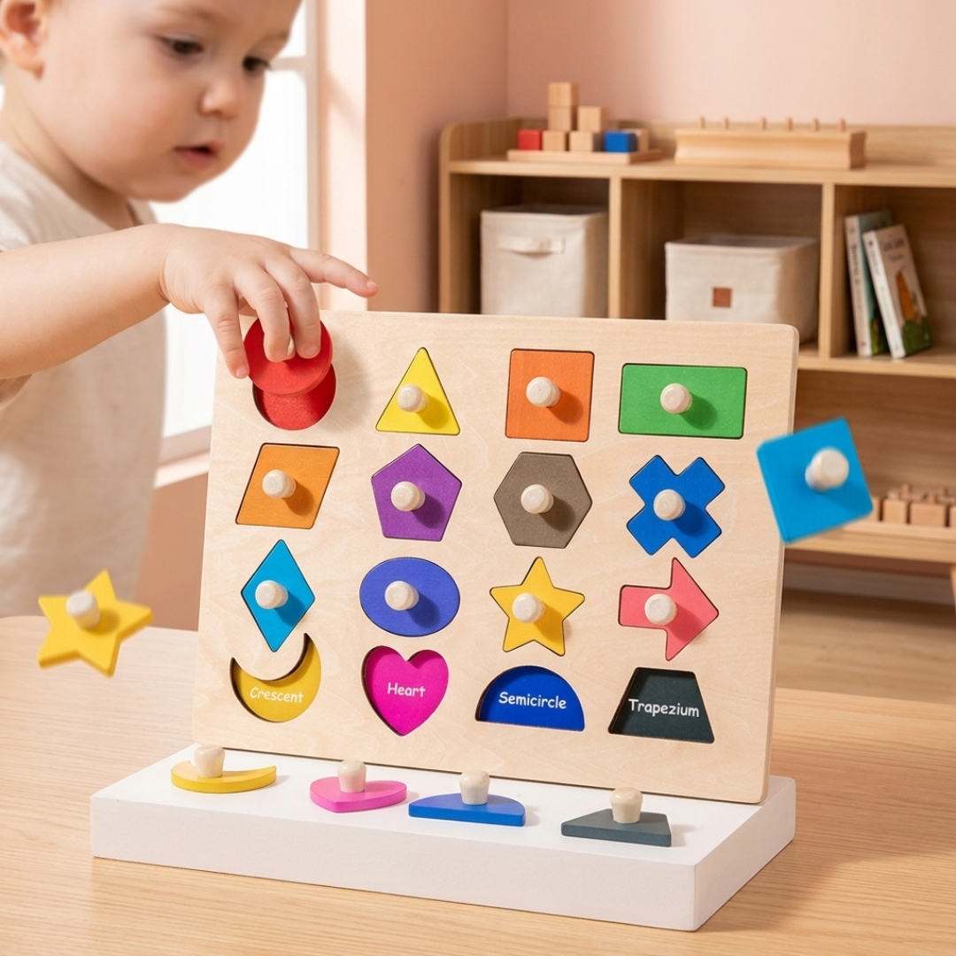 Premium Montessori magnetyczna tablica kształtów | Drewniane puzzle edukacyjne