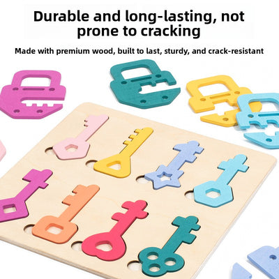 Montessori sleutel-en-slot puzzel – Premium houten bord voor fijne motoriek en vormen sorteren voor peuters
