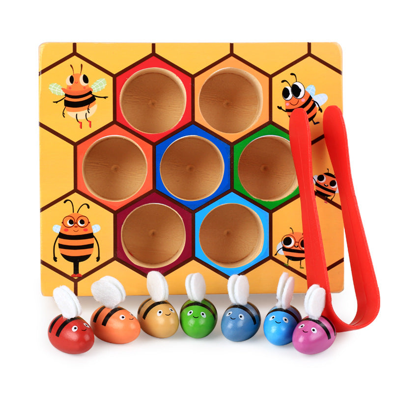 Bienenstock-Zuordnungsspiel aus Holz | Montessori-Spielzeug für Feinmotorik & Farbensortieren für Kinder