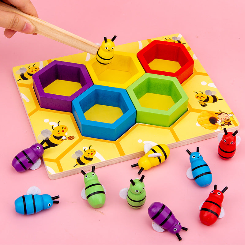 Bienenstock-Zuordnungsspiel aus Holz | Montessori-Spielzeug für Feinmotorik & Farbensortieren für Kinder