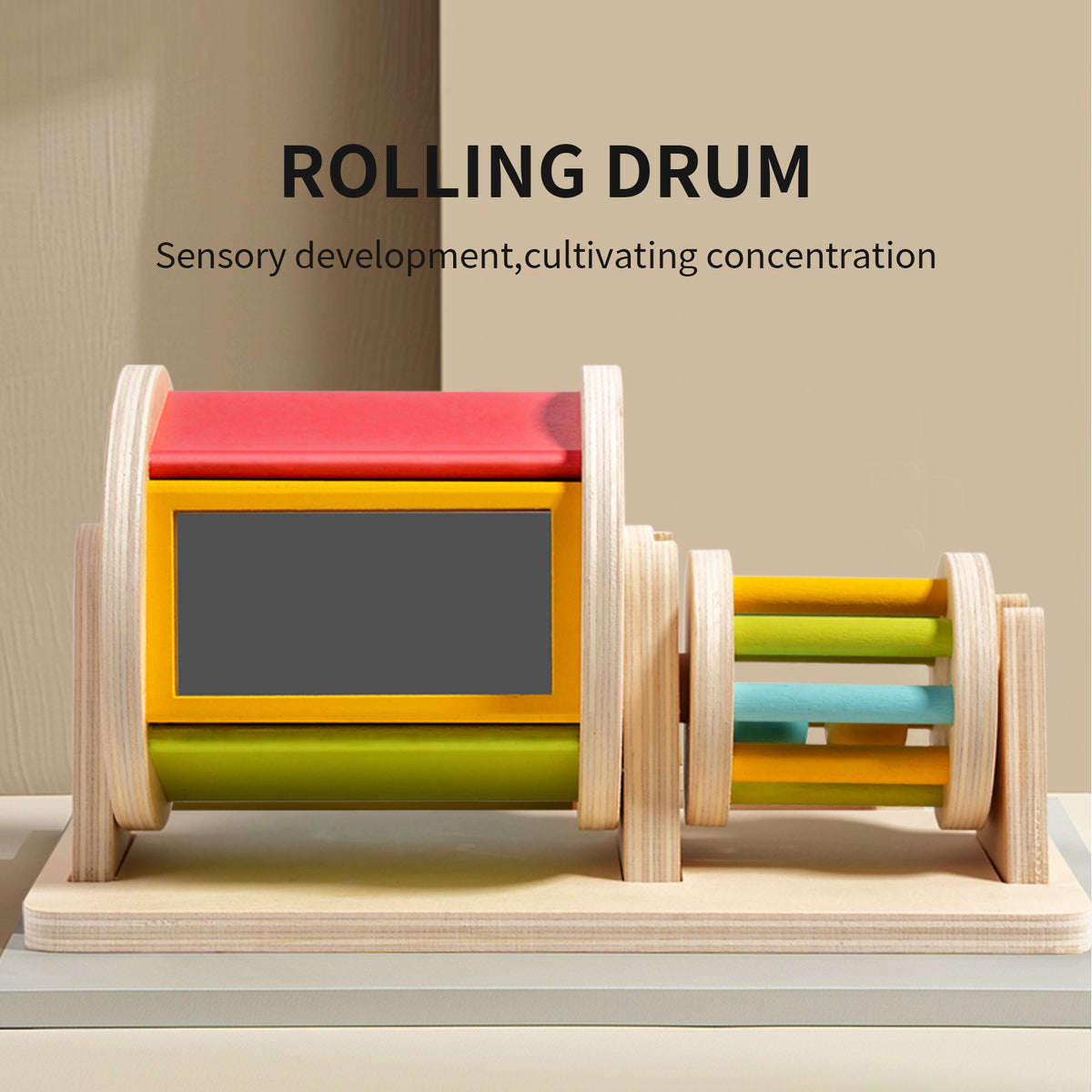 Montessori Wooden Rolling Drum | Dual-Sensory Learning Toy