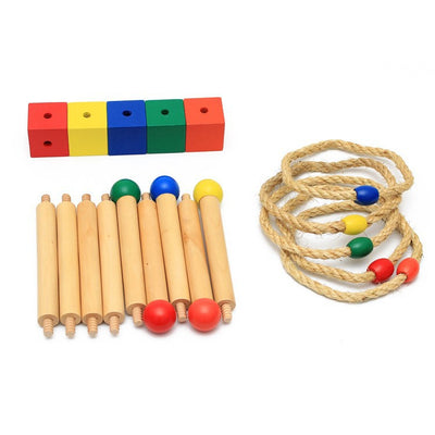 Jogo de argolas de madeira Skill-Stacker | Jogo de lançamento com associação de cores para crianças