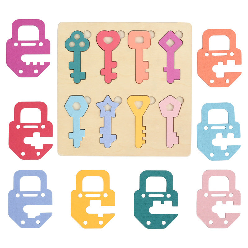 Montessori sleutel-en-slot puzzel – Premium houten bord voor fijne motoriek en vormen sorteren voor peuters