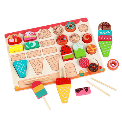 Montessori Holz-Grillset | Interaktives Spießchen-Zuordnungs- & Rollenspiel-Essensspiel für Kinder