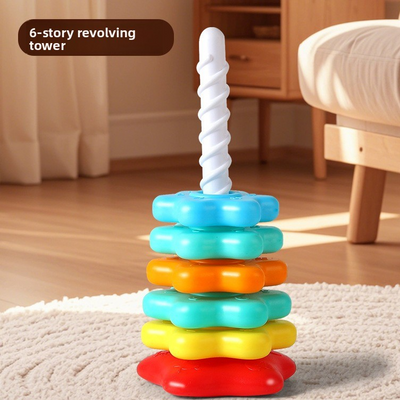 Regenbogen-Drehturm zum Stapeln | Baby-Stapel- & Drehringspielzeug