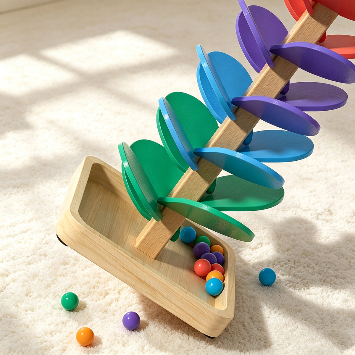 Regenboog muziekboom | 71 cm houten knikkerbaan