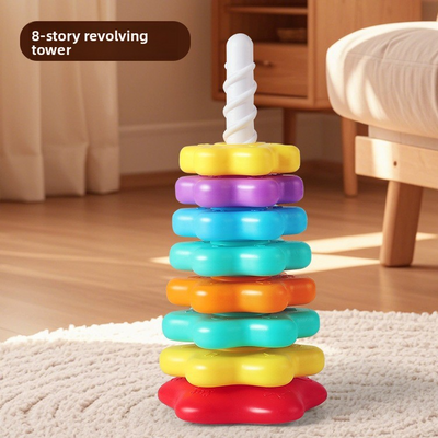 Regenbogen-Drehturm zum Stapeln | Baby-Stapel- & Drehringspielzeug
