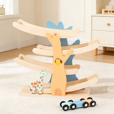 Rampe arbre Montessori en bois avec animaux glisseurs | Jouet à 4 niveaux pour le suivi visuel et la motricité fine