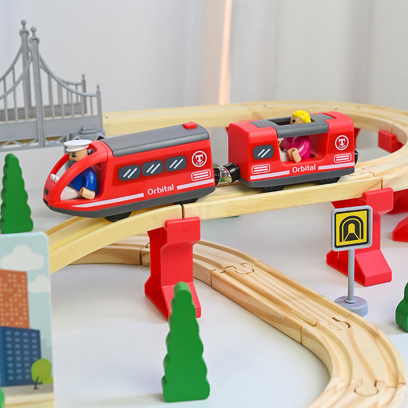 Houten treinbaan met elektrische trein | Houten speelgoed voor kinderen