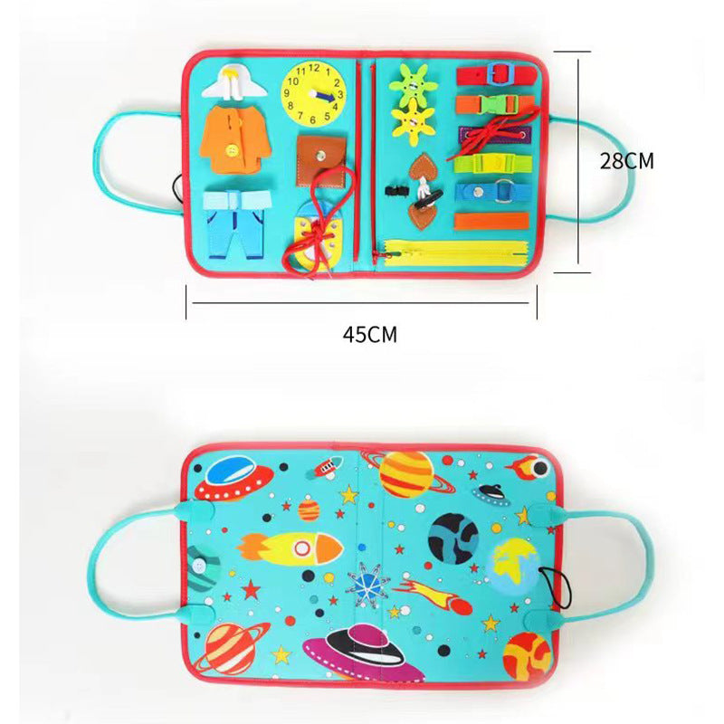 Montessori Dressing Skills Busy Board | Soft Felt Zip, Button & Lacing Board
