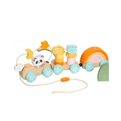 Tren de animales de madera y arcoíris apilable Montessori