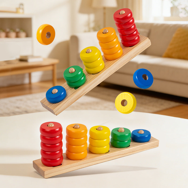 Montessori Holz-Regenbogen-Stapelstiftbrett