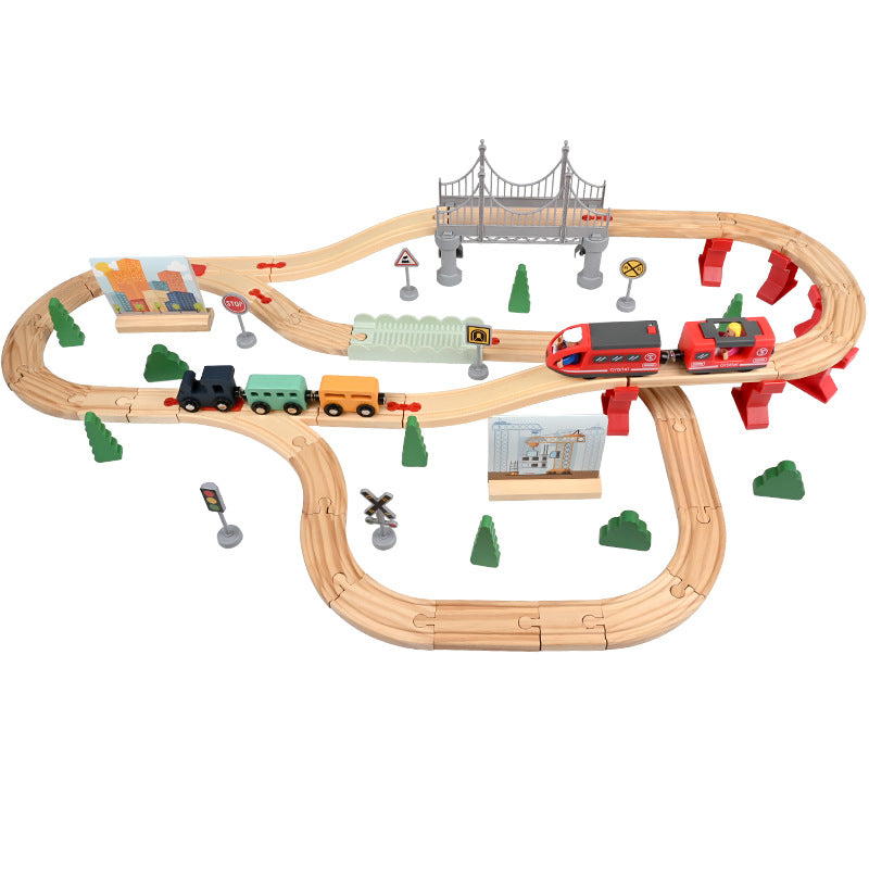 Houten treinbaan met elektrische trein | Houten speelgoed voor kinderen