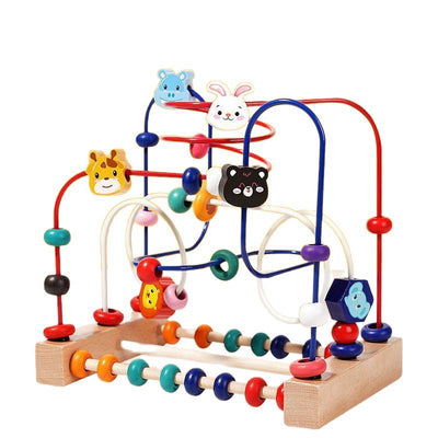 Holz-Tier-Kugelbahn & Abakus Activity-Center | 2-in-1 Montessori Feinmotorik- & Sinnesspielzeug für Kleinkinder
