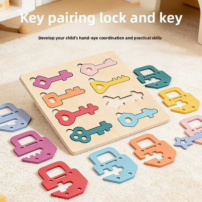 Montessori sleutel-en-slot puzzel – Premium houten bord voor fijne motoriek en vormen sorteren voor peuters