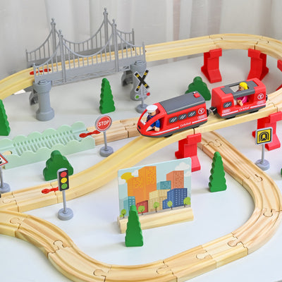 Circuit de train en bois avec train électrique | Jouet en bois pour enfants