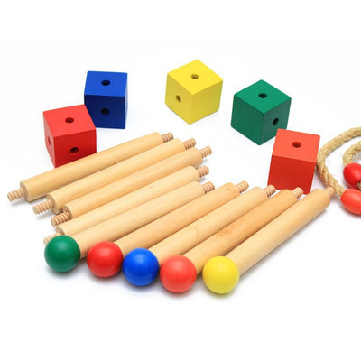 Jogo de argolas de madeira Skill-Stacker | Jogo de lançamento com associação de cores para crianças