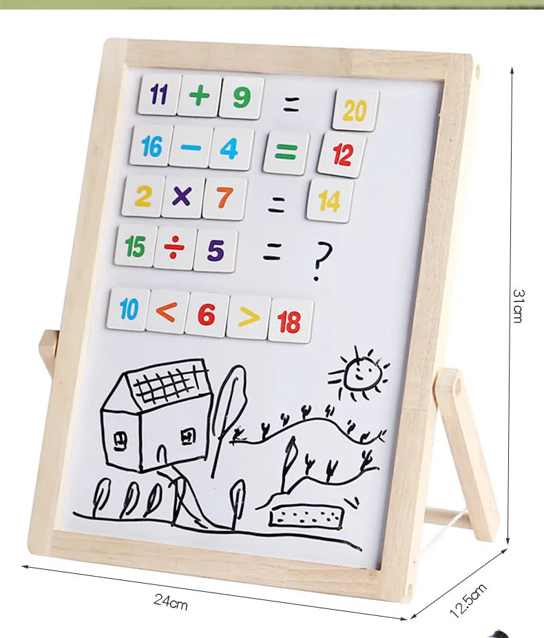 2-in-1 Holz Montessori Mathe- & Magnetische Zeichentafel für Kleinkinder