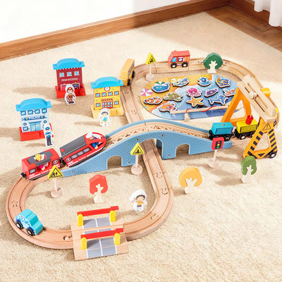 Circuit de train en bois avec train électrique | Jouet en bois pour enfants