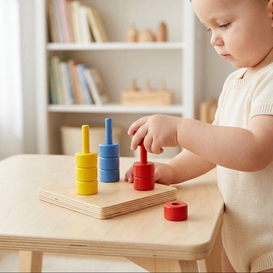 Montessori Holz-Farbsortier-Stapelspiel | Feinmotorik-Lernspielzeug